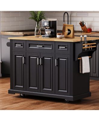 Streamdale 54" Large Kitchen Island with Drop Leaf, Rolling Cart with 4 Doors, 3 Drawers