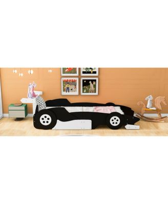  Twin Size Race Car-Shaped Platform Bed with Wheels