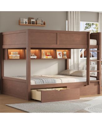 Full XL over Full XL Bunk Bed with Storage, LED, 2 Drawers