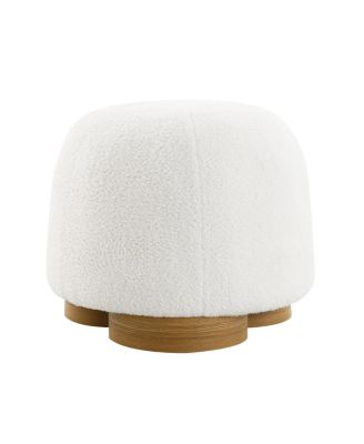 Fully Assembled Round Soft Teddy Fabric Upholstered Ottoman Footstool