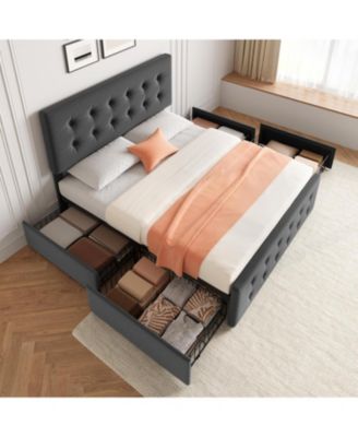 Bed Frame with 4 Storage Drawers and Headboard