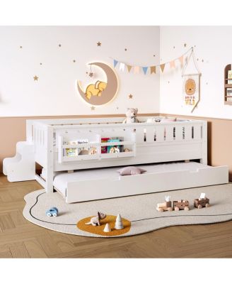79 inches Twin Bed with Bookshelves, Staircase, Trundle