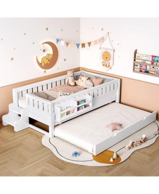 79 inches Twin Bed with Bookshelves, Staircase, Trundle