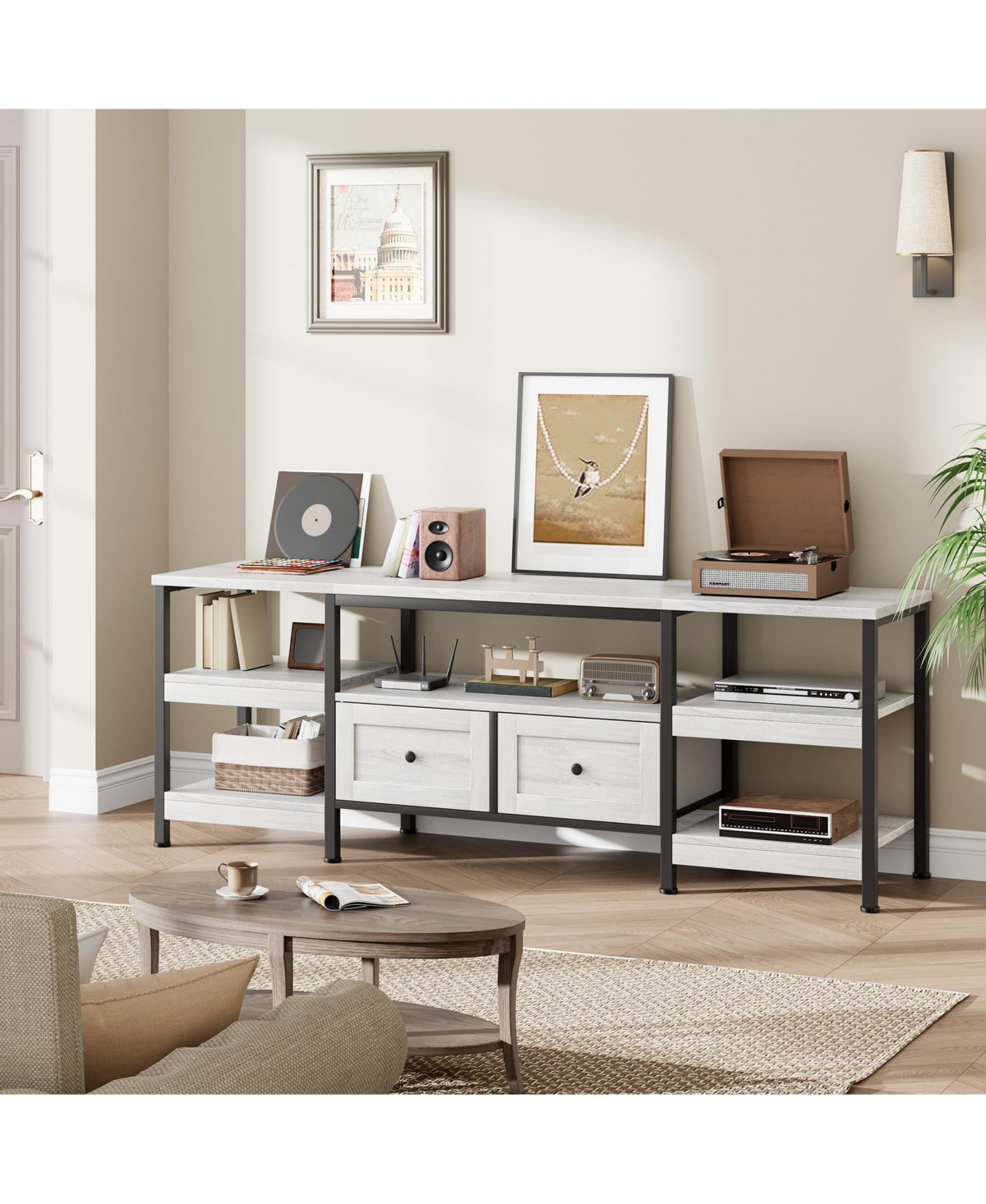 gaomon Industrial Media Console,Rustic Entertainment Center,Metal Frame Tv Stand with Storage DrawerFarmhouse Modern Tv Cabinet