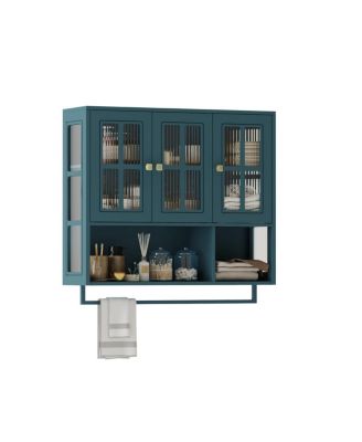 Bathroom Wall Cabinet, 3-Door Wooden Cabinet with Open/Hidden Storage