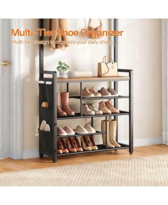 5-Tier Hall Tree with Shoe Bench, Coat Rack, and Storage