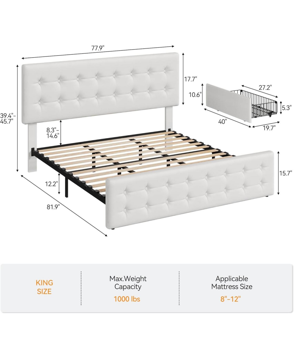 gaomon Bed Frame with 4 Storage Drawers Headboard