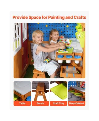 Cedar Wooden Outdoor Kids Playhouse with Doorbell and Bird Nest