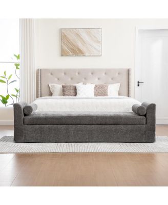 Modern Chenille Chaise Lounge Couch with Armrests & Pillows