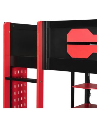 Streamdale Full Size Wood Loft Bed with Desk, Open Wardrobe and RGB Light