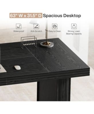 63" Executive Desk, Modern Executive Office Desk with Thickened Desktop and Heavy-Duty Legs, Wood Writing Workstation Study Table