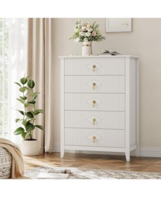 32" Wide 5-Drawer Wooden Dresser with Metal Handles Bedroom Storage Cabinet