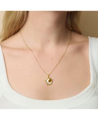 Eclipse Charm MOP Pendant Necklace in 14k Gold Finish