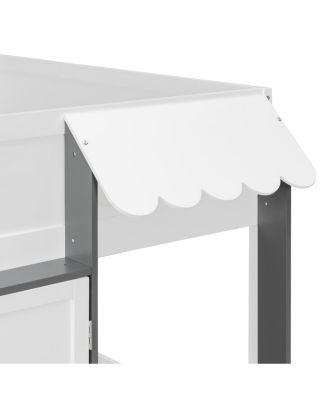 Full Loft House Bed with Playhouse & Storage, Modern Wood Cabin Bed for Kids/Teens