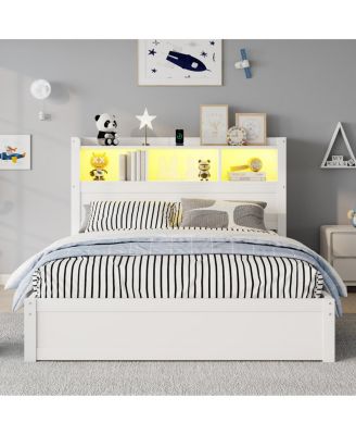 Full Size Wood Bed with Drawers, Storage Headboard & Cabinet