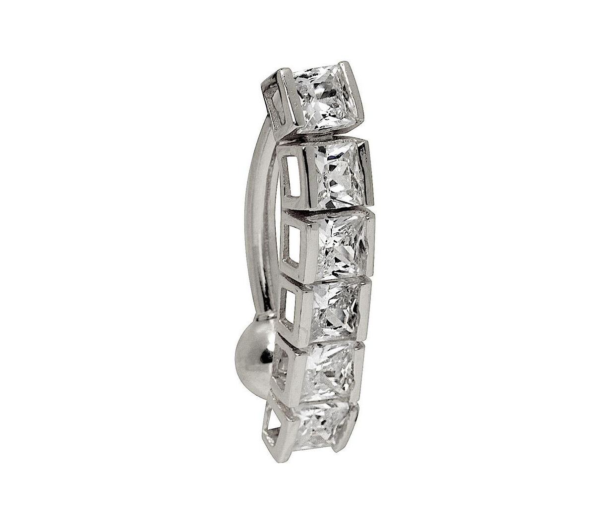Curata Jewelry Solid 14k Gold Princess Square Cubic Zirconia Top Mount Belly Button Ring Dangle. - White gold