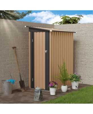 4.27 FT x2.42 FT Metal Garden Shed 5 X 3 FT Pent Roof with Side Hinge Door