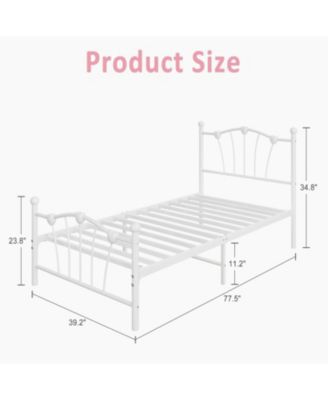 Bed Frame, Heart Shaped Metal Bed Frame with Headboard and Footboard, Platform Bed Frame with Sturdy Slat Support, Underbed Storage Space