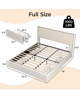 Platform Bed Frame with 4 Storage Drawers, Upholstered Channel Tufted Wingback Headboard Bed Frame with Strong Wooden Slat Support