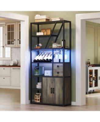 Freestanding Wine Rack Wine Bottle Holders Stands Coffee Bar Storage Organizer Display Rack Table for Kitchen Dining Room Small Spaces