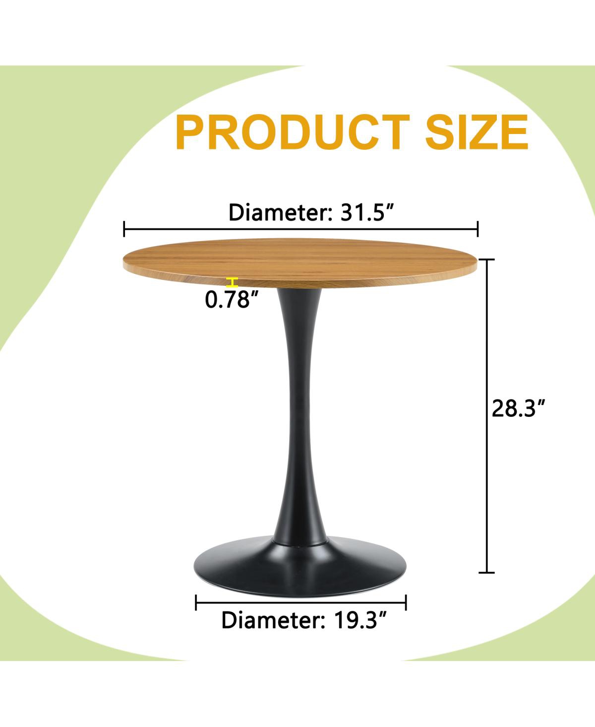 Streamdale Furniture Round Dining Table, 31.5" Tulip Bistro Table with Metal Pedestal (Faux Wood)