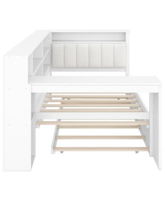  Wood Twin Platform Bed with Storage, Trundle, Charging, LED, Desk, Headboard