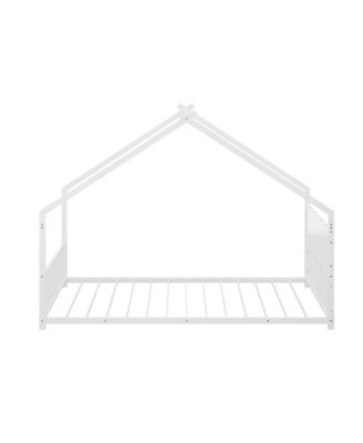 Twin Size House Bed with Roof & Lights, Metal Frame, No Box Spring