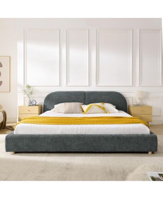 King Size Upholstered Bed Frame, Modern Minimalist Curved Headboard