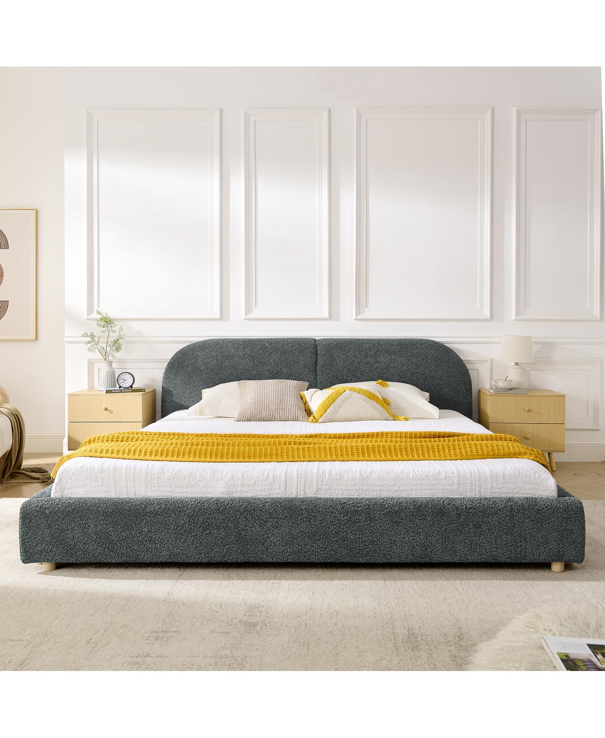 Streamdale Furniture King Size Upholstered Bed Frame, Modern Minimalist Curved Headboard