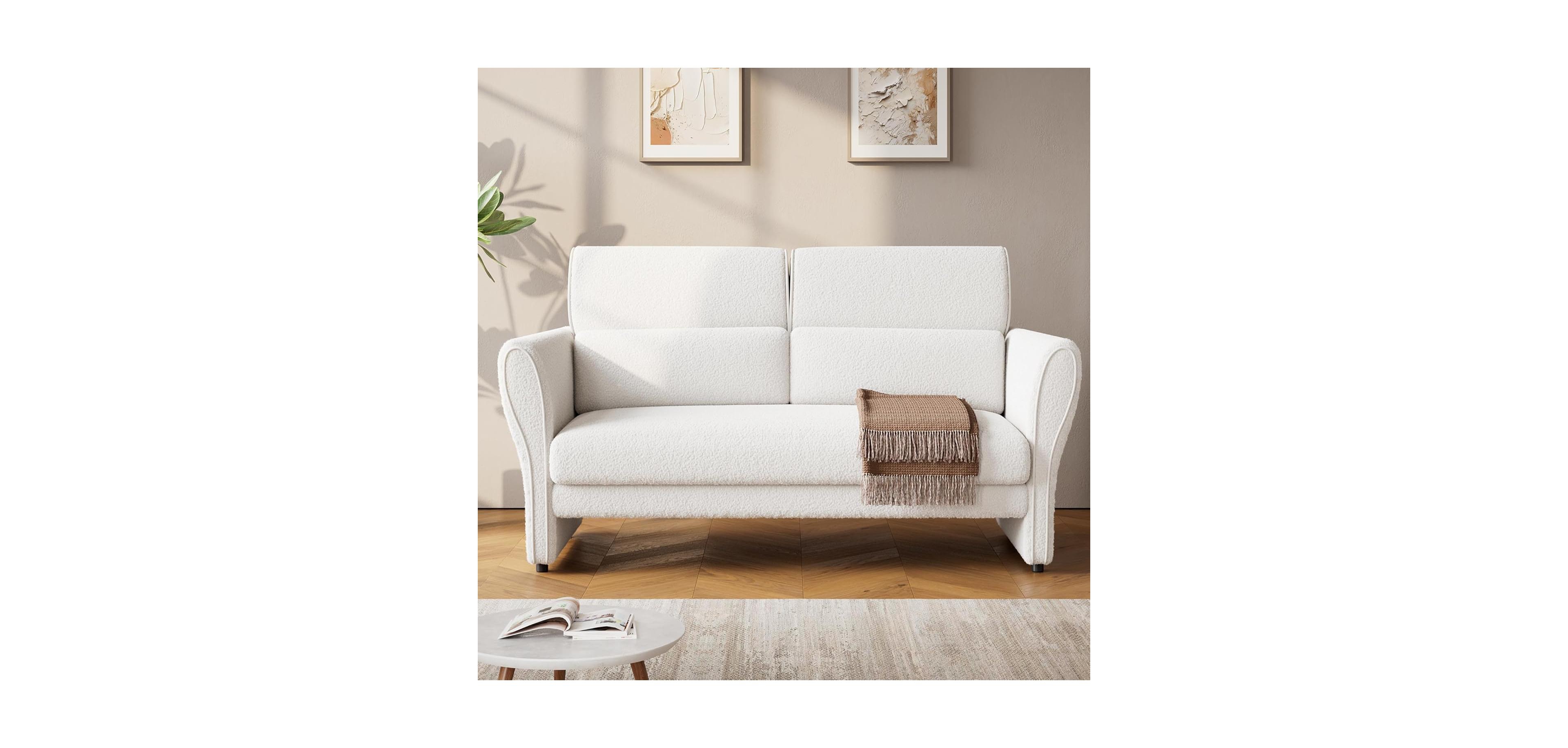 Gaomon Couches for Living Room - 57 Inch Loveseat Sofa - Modern Boucle Small Couch with High Backrest and Removable Lumbar Pillows