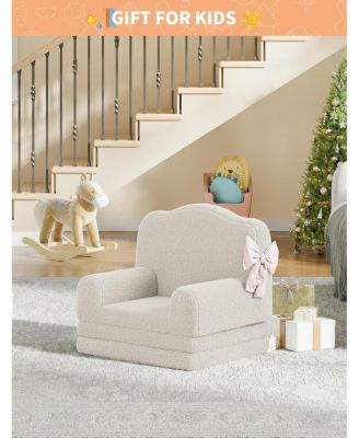 Kids Couch, 2-in-1 Comfy Toddler Couch Fold Out, Convertible Sofa to Lounger Foam Kids Chair with Soft Sherpa