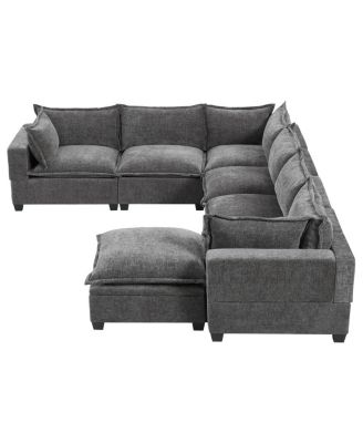 117 inches Modular Sectional Sofa with Storage Ottoman, 7 Seat U Shaped Couch
