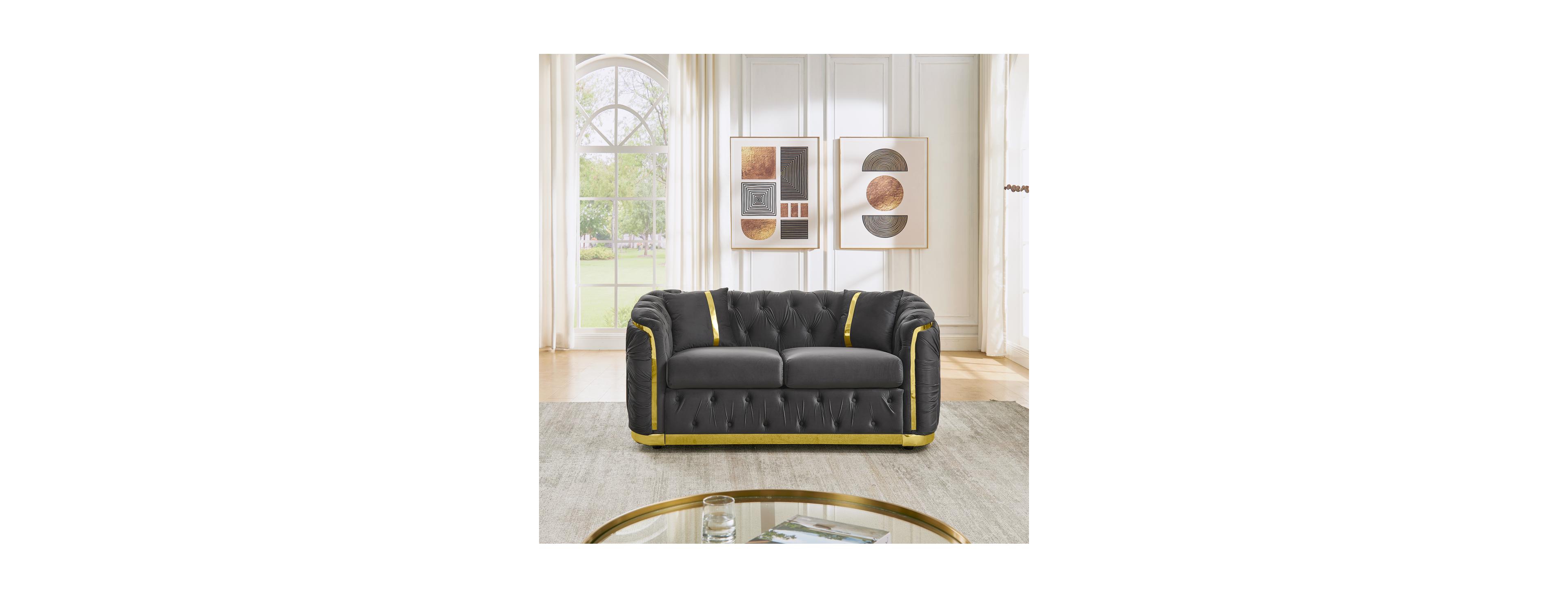 Streamdale Furniture Streamdale Mid Century Modern Chesterfield Loveseat Couch