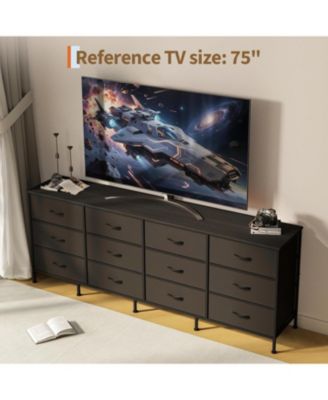 70 Inch Dresser for Bedroom, TV Stand for 65, 75, 80 Inch TV, 12 Fabric Drawer Long Dresser, Wide Chest of Drawer