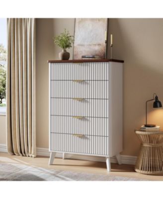 Fluted Dresser for Bedroom with 5 Deep Drawers, 47.2" Tall Chest of Drawers, Curved Profile Design, Modern Wooden Dresser, for Living Room