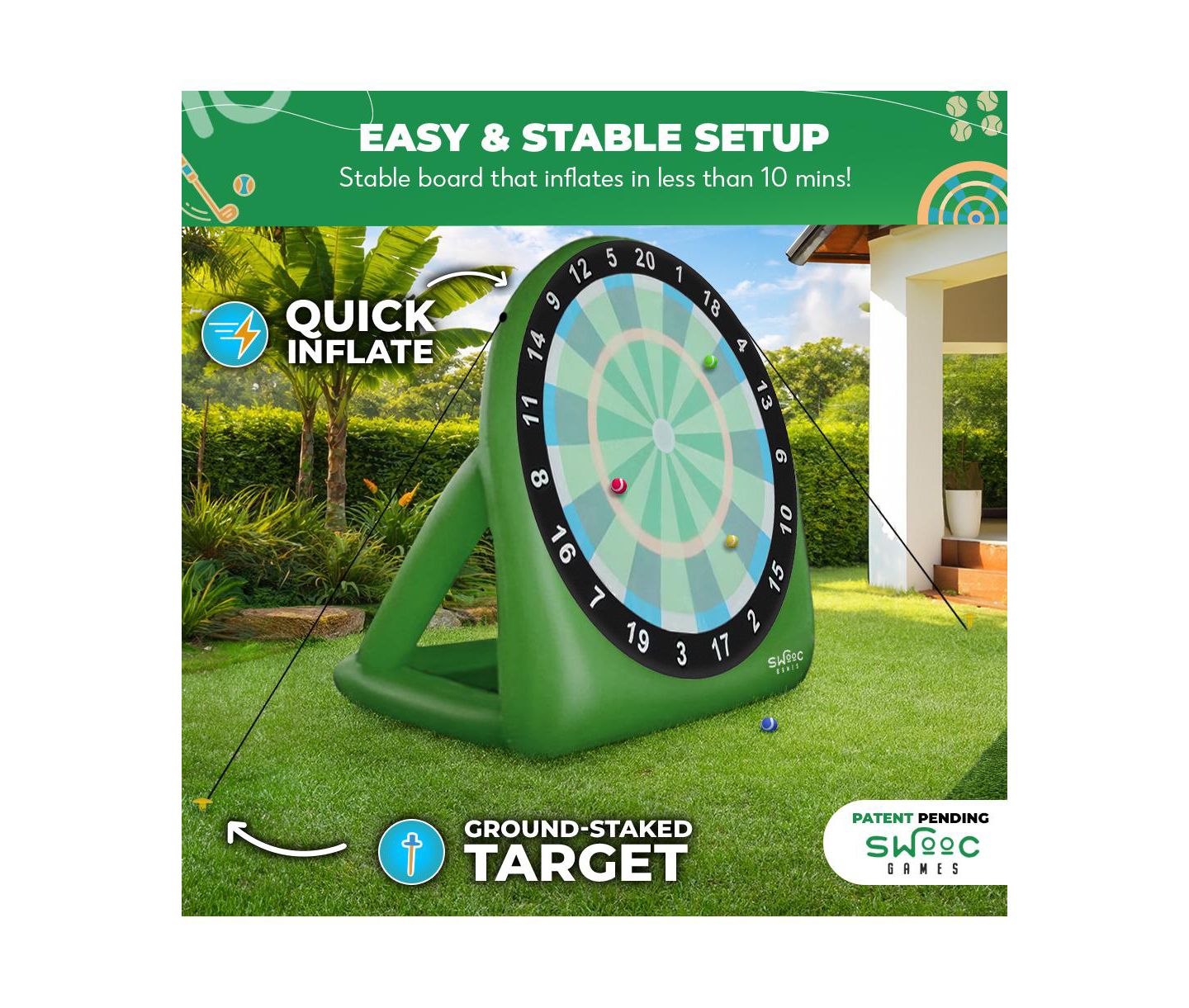 Детская игрушка SWOOC Xl Bull Chipper Giant Golf-and-Darts Game with 10+ Games, For 2-8 Players, Ages 5 & Up, цвет: Зелёный — фото 2