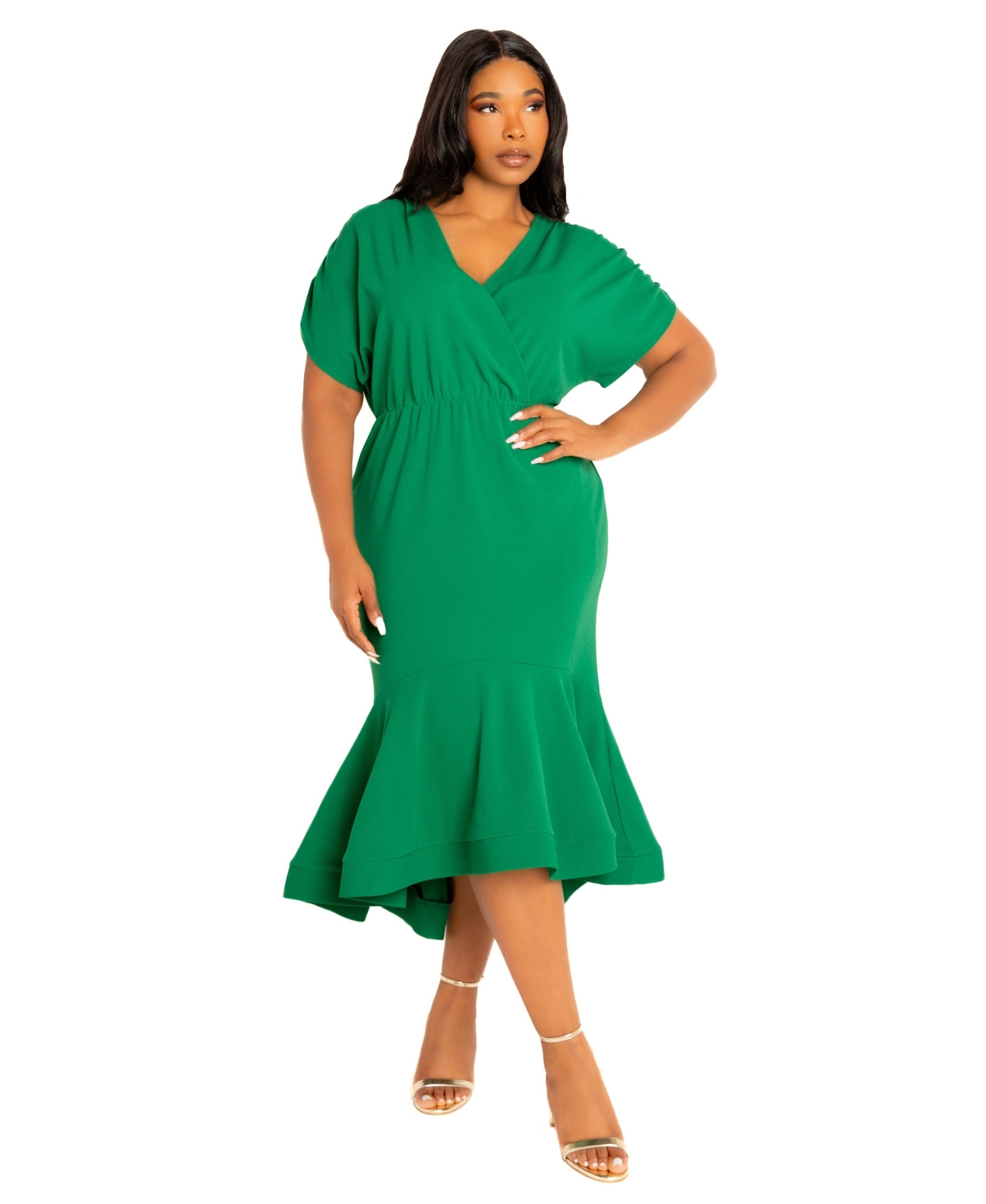 Buxom Couture Plus V-Neck Flounce Hem Midi Dress