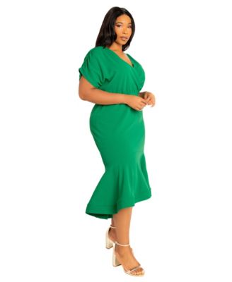 Plus Size V-Neck Flounce Midi Dress
