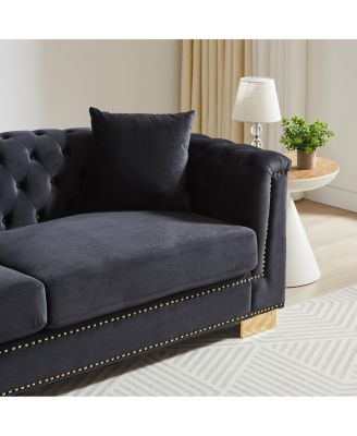 35 inches 3-Seater Chesterfield Rolled Arm Velvet Modern Sofa for Living Rooms & Offices.