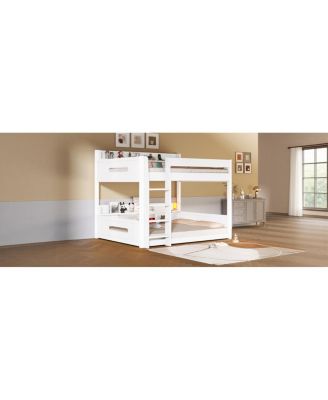 Queen Over Bunk Bed with Storage Shelves and USB Ports