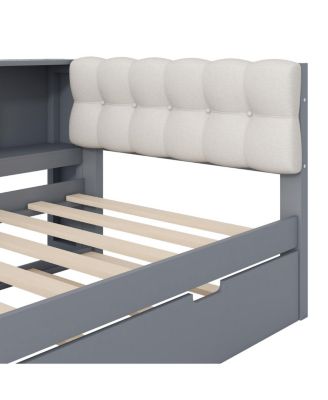 Wood Twin Platform Bed w/Storage, Trundle, Charging Station