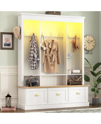 Elegant APP Controlled LED Hall Tree with Roman Column Design & Storage Bench