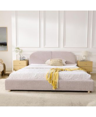 Queen Size Upholstered Bed Frame, Modern Minimalist Curved Headboard