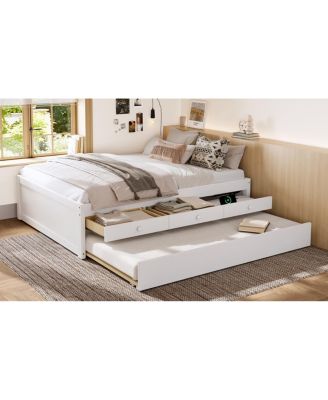 Full Platform Bed with Trundle, 2 Drawers, Power Strip
