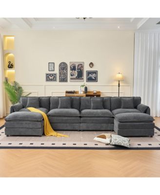 Modular Sectional Sofa, Oversized Deep Seat U Shaped Couch Set, 4-Seater Comfy Cloud Couches with Movable Ottomans, DIY Combination