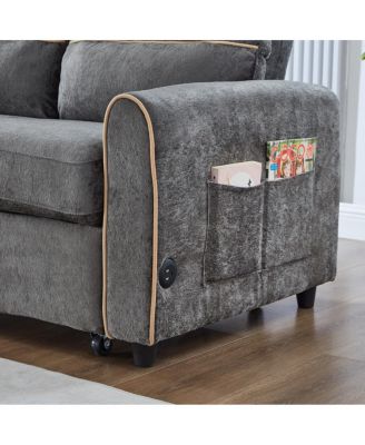 Chenille Pull Out Sofa Bed, 58-inch Sleeper Loveseat with Adjustable Backrest