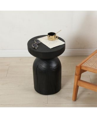Solid Mango Wood Black Round Side End Table - 12.417.7 inch