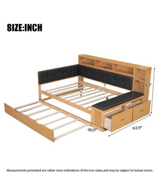 Full Size Wood Daybed with Trundle, Storage, Charging Station