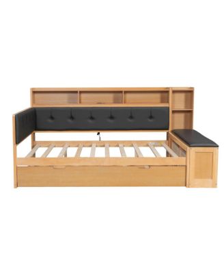 Full Size Wood Daybed with Trundle, Storage, Charging Station