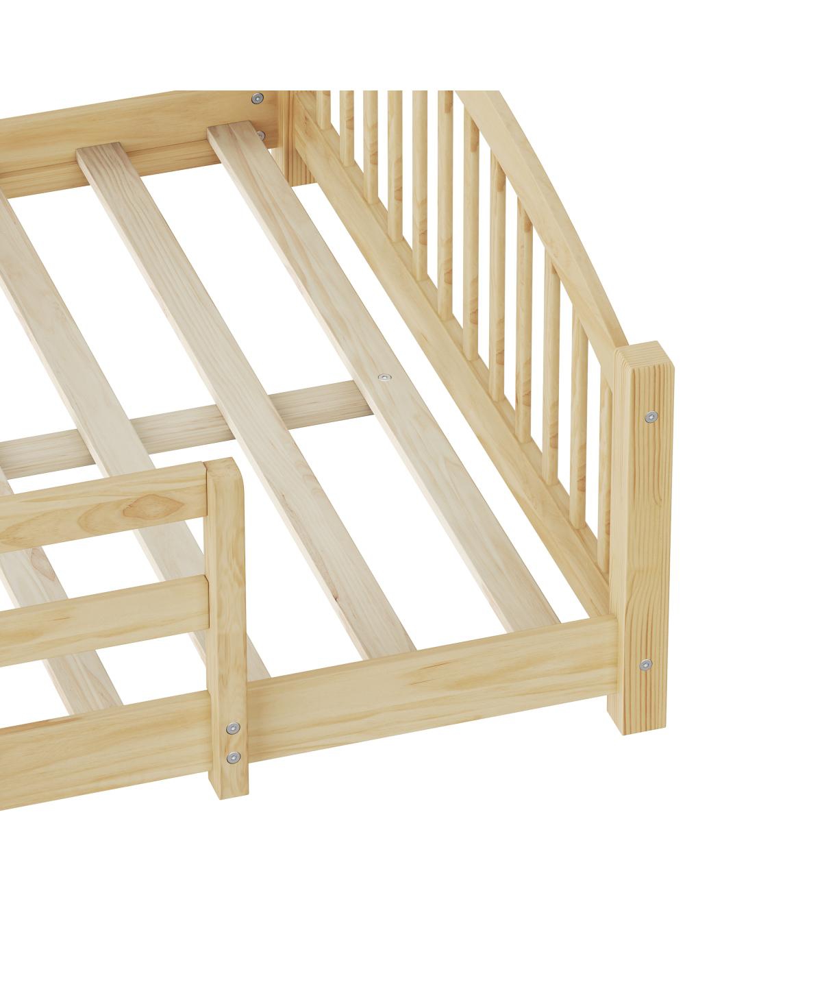 Streamdale Furniture Montessori Floor Bed with Slats & Guardrails, Solid Wood, Easy Assemble